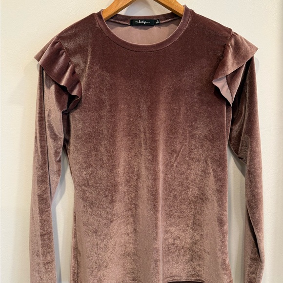 BKE Tops - BKE Velvet Ruffle Sleeve Blouse - Mauve